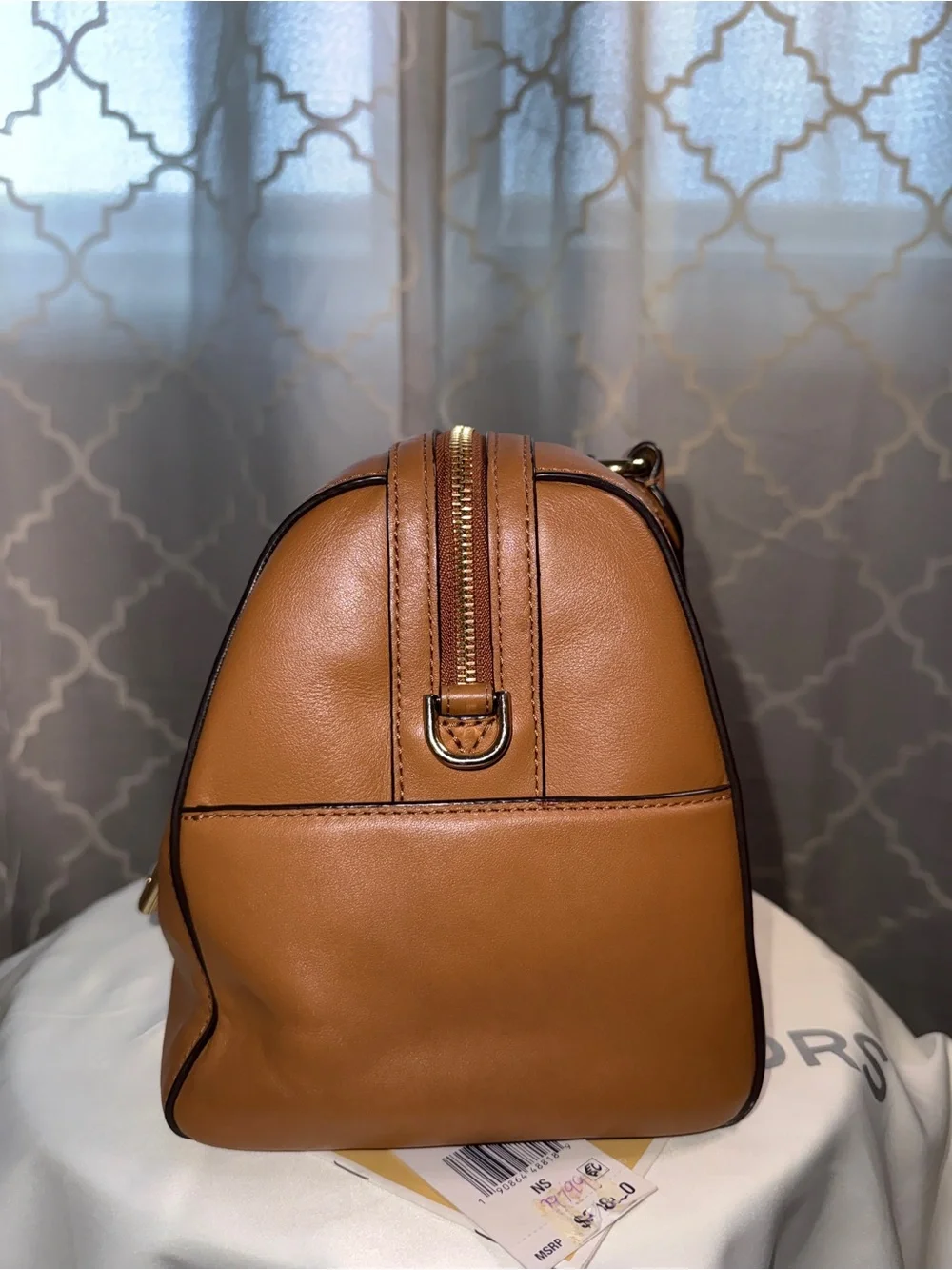 Michael Kors Mercer Tan Floral Applique Satchel